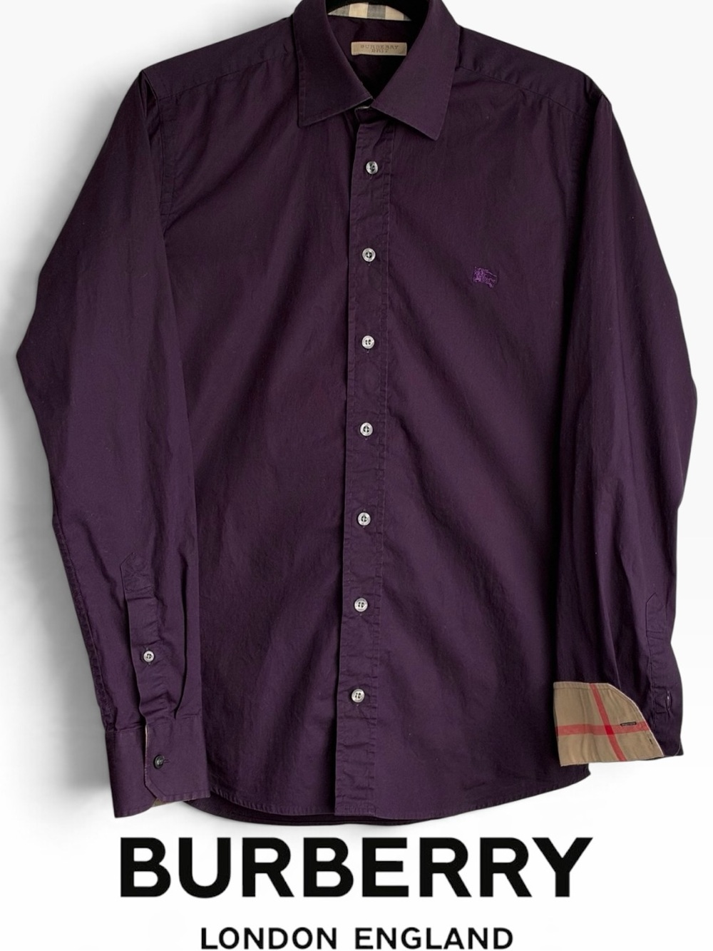 Burberry 🏴󠁧󠁢󠁥󠁮󠁧󠁿 Men's Deep Purple Long-Sleeve Button-Up Shirt - XS